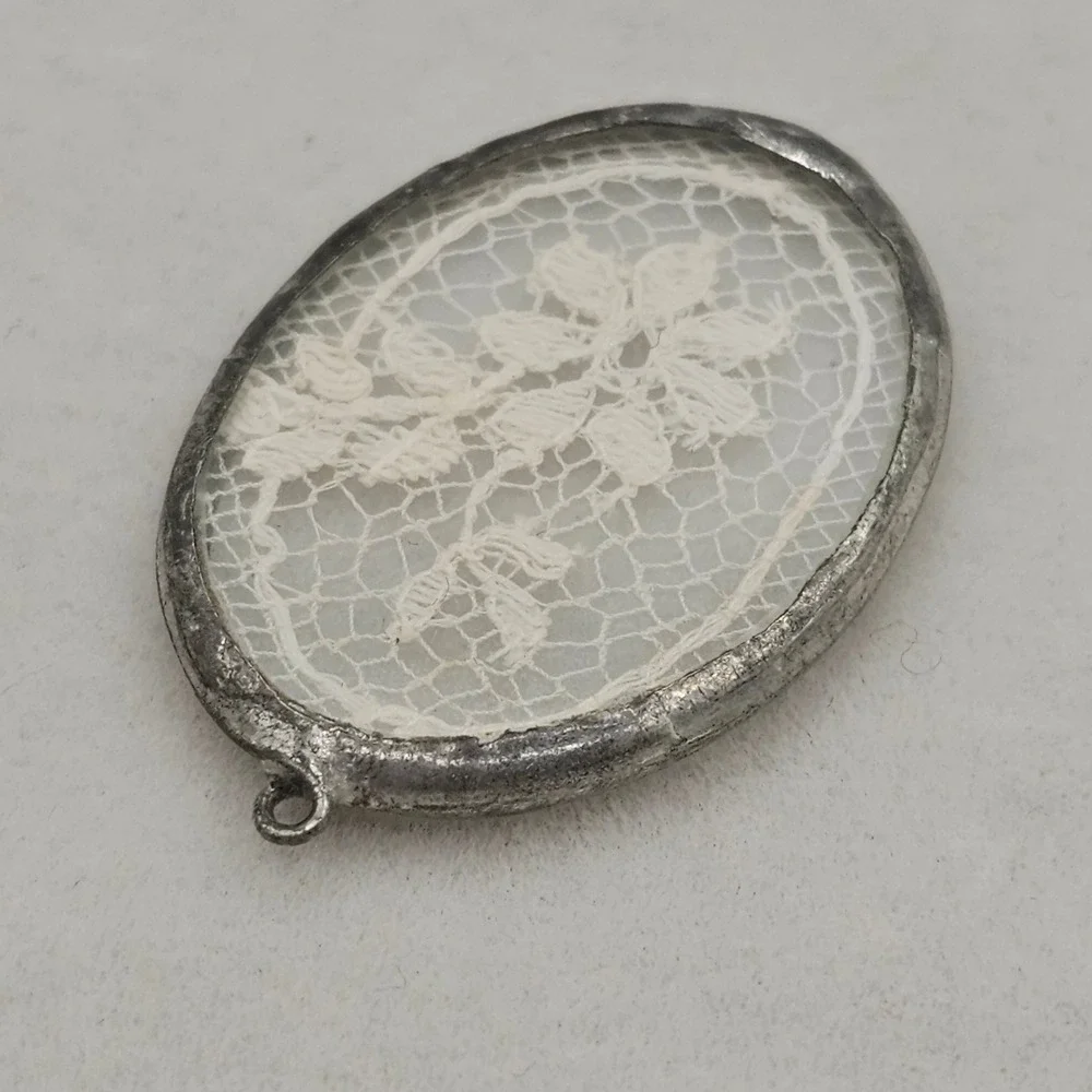 Vintage Floral Lace Pendant Doily Glass Frame Cottagecore Victoria Style